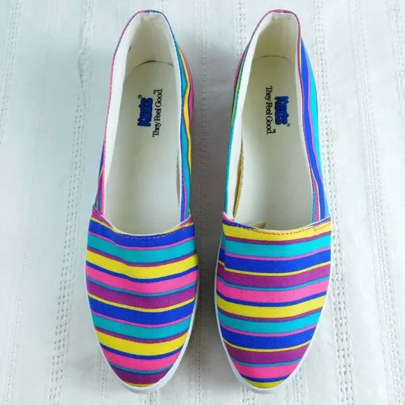 Vintage 90s KEDS Women's 8.5 Multicolor Striped Canvas Flats Sneakers Colors NEW - Picture 1 of 8